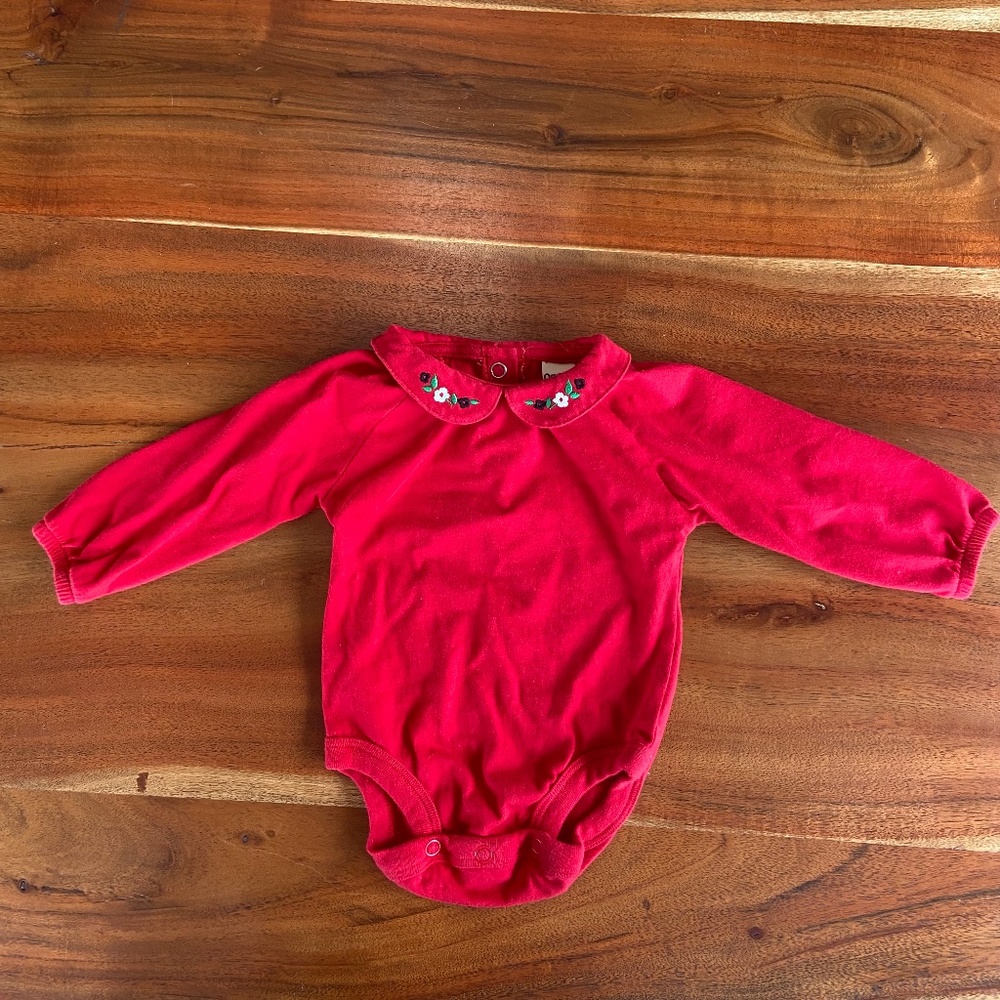 OshKosh 6m Baby Girl Red Long Sleeve Onesie
